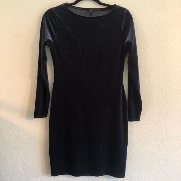 J. Crew Midnight Blue Velvet Like Long Sleeve Mini Dress - Picture 2 of 6